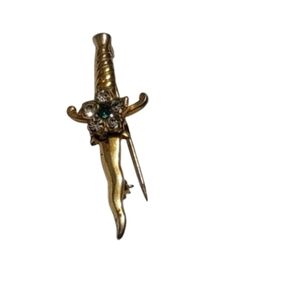 Rhinestone dagger pin brooch vintage Goldtone rhinestones